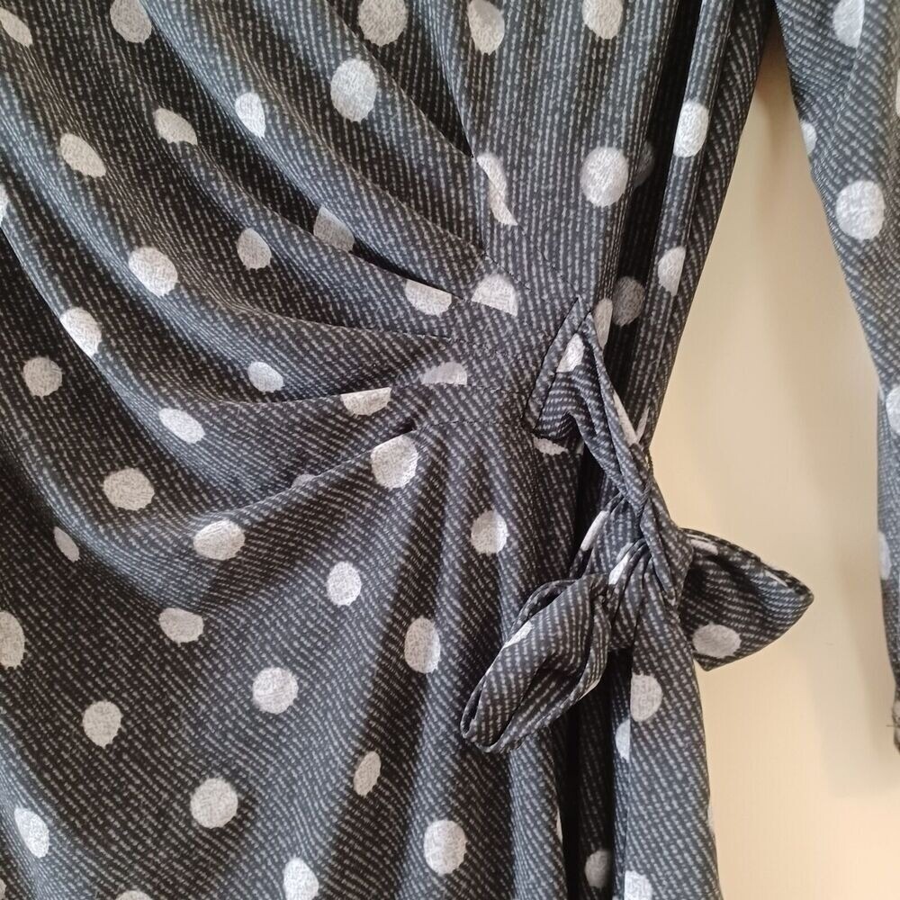 Chaps Dress L Sheath Knee Length 3/4 Sleeve Gray Polka Dot Travel Office Stretch - Picture 6 of 9